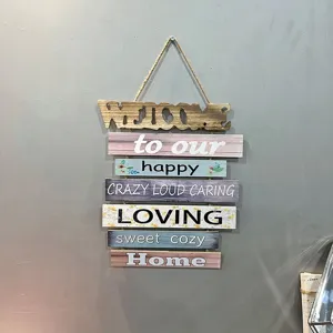 Targa di Benvenuto in Legno Stile Rustico Americano per Decorazione Parete Casa Soggiorno Bagno Placca in Legno Multicolore