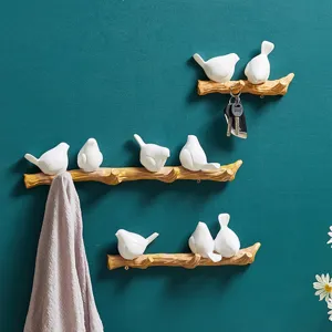 Nordic style white bird decorative wall hooks for coat and key organization