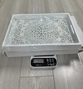 White wooden serving tray with carved hollow design, perfect for home decor, tea and dessert storage.