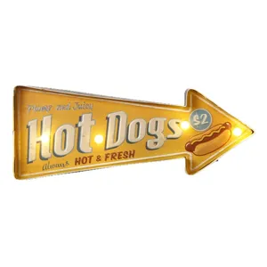 Amerikanisches Vintage-LED-Hot-Dog-Pfeilschild, Retro-Wanddeko aus Eisen für Bars und Cafés