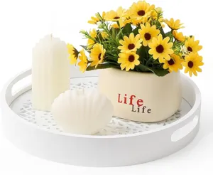 White wooden cutout decorative tray for home table serving, tea, and snack storage.