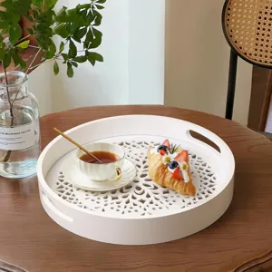 Nordic Wooden Hollow Serving Tray Decorative Rectangular Round Tray With Glass Bottom For Home Kitchen Tableware Storage Tray