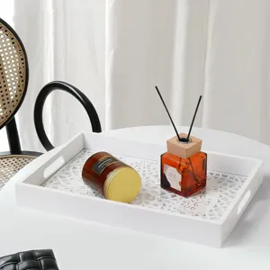 White wooden hollowed tray nordic style home decor storage tray for tea and dessert table display