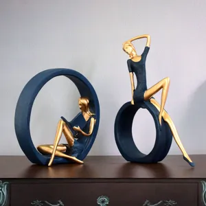 Figurine Féminine Artistique Abstraite Moderne Statue en Résine Fille Lisant Pose de Yoga Sculpture Pour Salon Bureau Décoration Intérieure