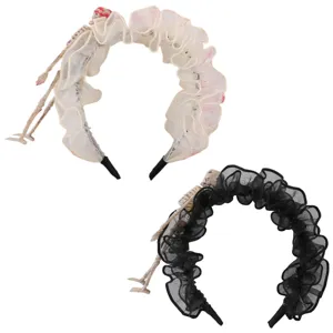 Serre-tête gothique sombre avec squelette et tulle plissé pour décoration Halloween