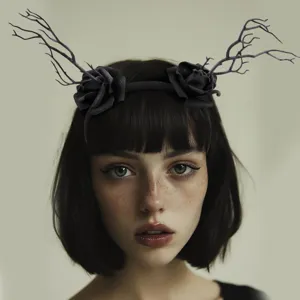 Serre-tête d'Halloween gothique avec roses noires et bois de branche pour costume de fête.