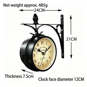 Dimension diagram of vintage wrought iron double-sided wall clock