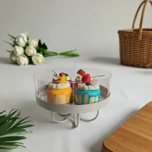 Elegant iron dessert display stand with clear acrylic lid for party snack storage