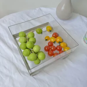 Caja de exhibición cuadrada de acrílico transparente con tapa para frutas y postres