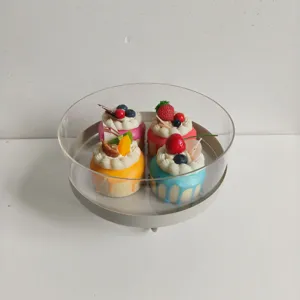 Modern acrylic dessert display stand with transparent lid and grey iron tray for party snacks