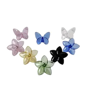Decorative set of multicolor crystal glass butterflies and flower ornaments for home