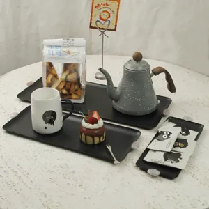 Leichtes Luxus Eisen Rechteckiges Serviertablett Minimalistische Metall Desserttablett Desktop Organizer Platte Mit Steindekor Griffen