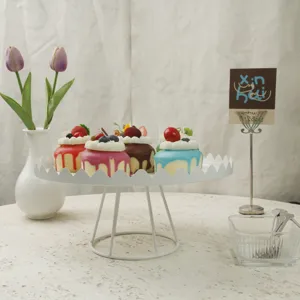 White metal scalloped cake stand for wedding and party dessert display