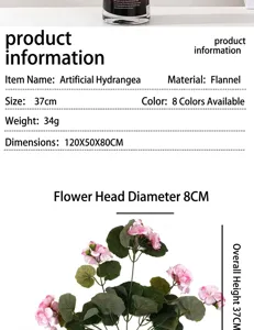 Dimensions et spécifications détaillées pour cette tige d'hortensia artificielle réaliste.