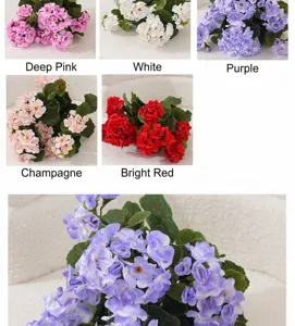 Collection de fleurs d'hortensias artificielles de diverses couleurs pour décor de table