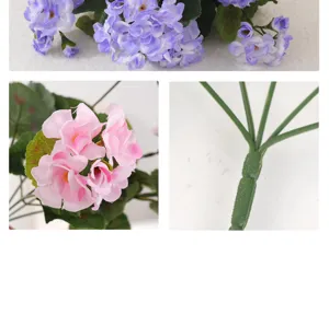 Gros plan détaillé montrant les pétales d'hortensia artificiels et la tige pour décoration