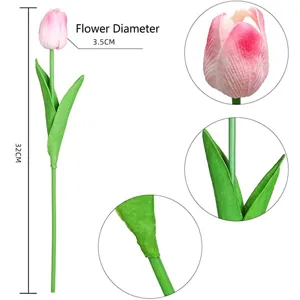 Detailed size guide for 32cm PU artificial pink tulip flower for home decor