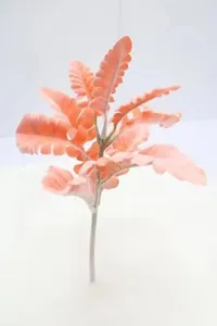 Coral peach artificial flocked Dusty Miller leaf stem for wedding floral decoration