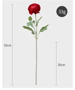 Detailansicht der 55 cm großen künstlichen Ranunkelblume mit 33 g Gewicht und Maßen.