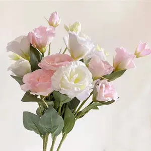Artificial 4-head Lisianthus flowers in pink and white for home and wedding decor