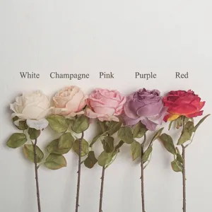Realistic French burnt-edge artificial roses in 5 colors for home and picnic decor