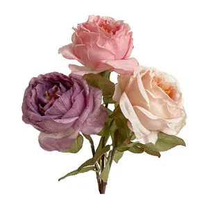 French style romantic burnt-edge artificial rose bouquet for home decor and photo props.