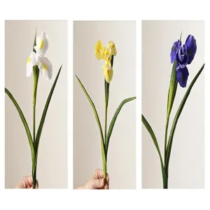 Realistic PU artificial Iris flowers in white yellow and purple for home decoration