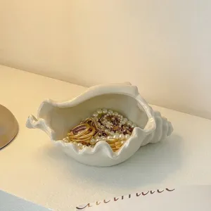 Vassoio per gioielli in ceramica a forma di conchiglia mediterranea per anelli