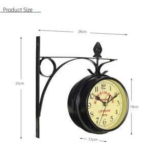 Diagrama dimensional detallado que muestra el tamaño de un reloj de pared de hierro vintage