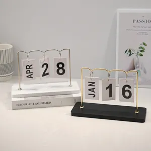 Modern minimalist wood and metal perpetual flip calendar for home office decor