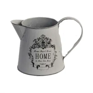 Vaso da fiori vintage in metallo bianco con stampa decorativa Home Sweet Home