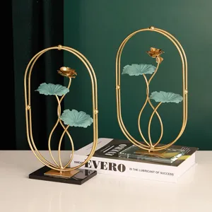 Light luxury iron lotus plant ornaments for elegant home and office desktop decor