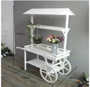 Dimensions détaillées de la charrette à fleurs en bois blanc rétro pour jardin et boutique