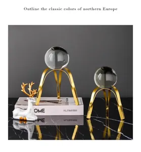 European luxury crystal ball ornaments with golden metal stands for home decor