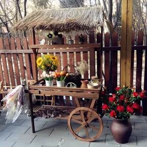 Support à Fleurs Rustique en Bois de Sapin de Chine Vieilli Chariot Moulin à Vent Présentoir Jardin Maison Déco Vitrine Commerciale Ornement