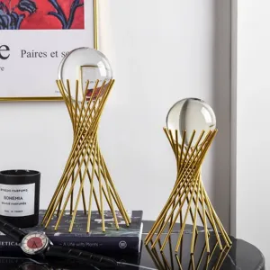 Modern luxury European style gold metal wire stand crystal ball ornaments for home decor
