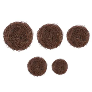 Set of five natural rattan woven bird nests for Easter DIY garden decor in various sizes