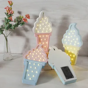 Wooden ice cream shaped LED night light and atmosphere lamp for kids' bedroom wall decoration