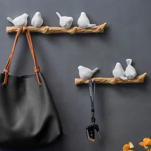 Nordic Resin Bird Wall Hook Tree Branch Decorative Coat Hanger Wall Mounted Key Holder For Entrance Bedroom Living Room Home Decor