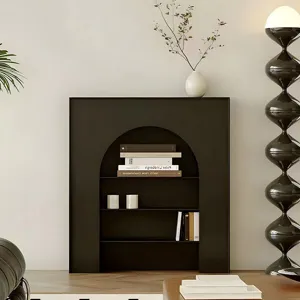 Μινιμαλιστικό μαύρο τοξωτό διακοσμητικό ράφι τζακιού για μοντέρνα διακόσμηση