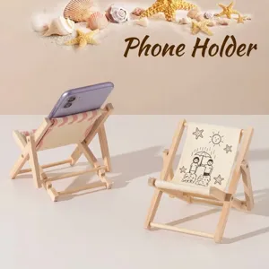Miniature wooden folding beach chair phone stand for desktop and photography props
