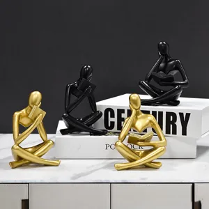 Figuras de pensador abstracto de resina para decoración de hogar oro y negro