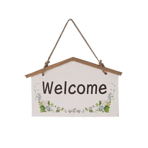 Pastoral style wooden welcome sign for door decoration with elegant floral pattern