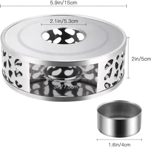 Detailed dimensions of stainless steel tea warmer with hollowed-out patterns