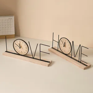 Creative wooden and metal desk clock with LOVE and HOME word design for home decor