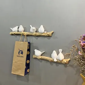Decorative resin bird branch wall hooks for entryway organization and home wall decor