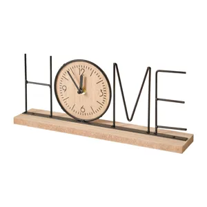 European style creative wooden HOME sign desktop clock with black metal frame decor