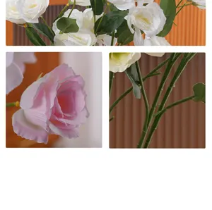 Detailed macro view of pink and white artificial Lisianthus flower petals and stems