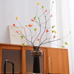 Artificial Maple Leaf Withered Branches Realistic Silk Cloth Leaf Bendable Iron Wire Aesthetic Branch For Vase Arrangement Living Room Photography Props