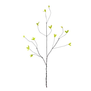Minimalist artificial dry branch with vibrant green leaves for home decor